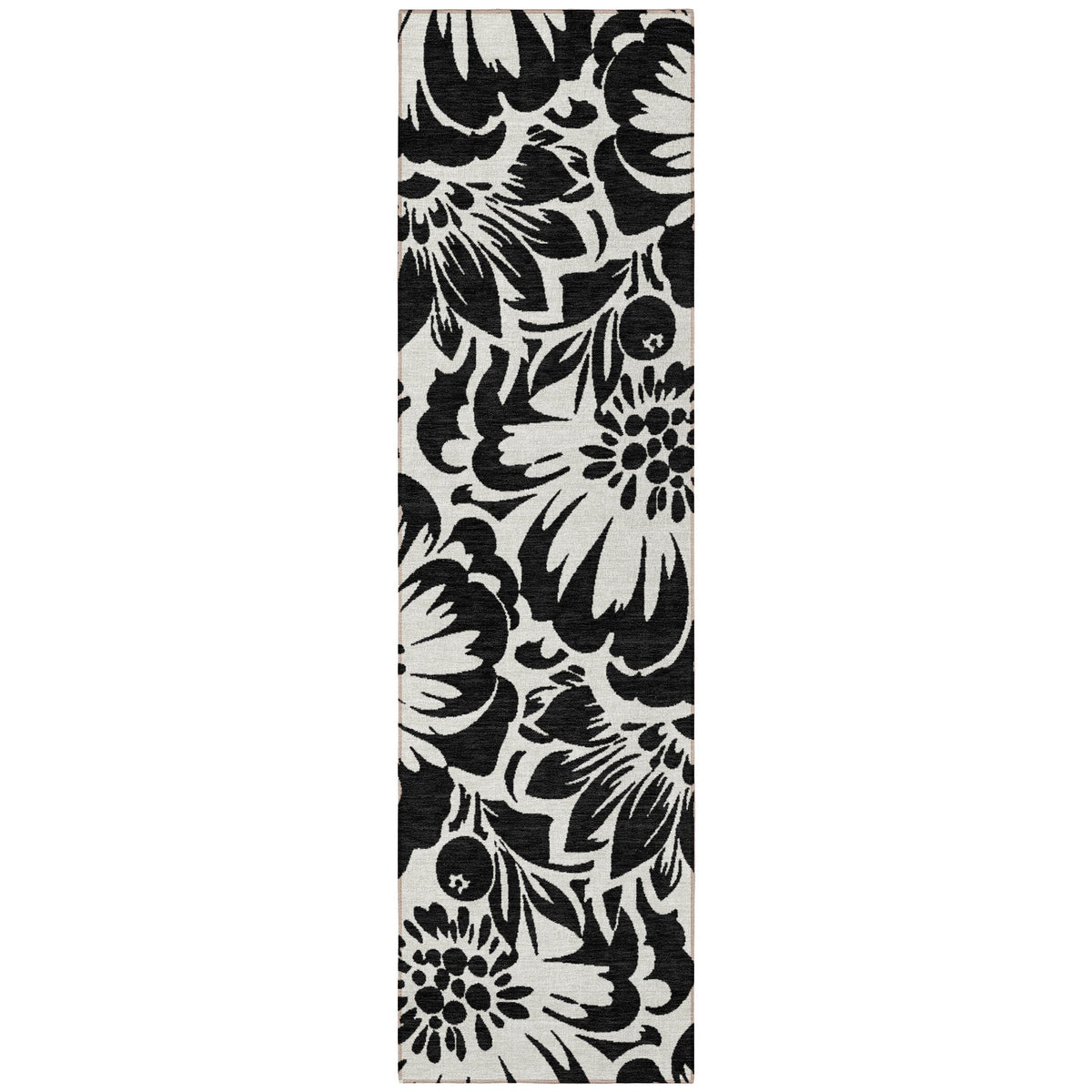 8' Runner Black and Ivory Floral Washable Non Skid Indoor Outdoor Runner Rug LuxuryLifeWay Online Store