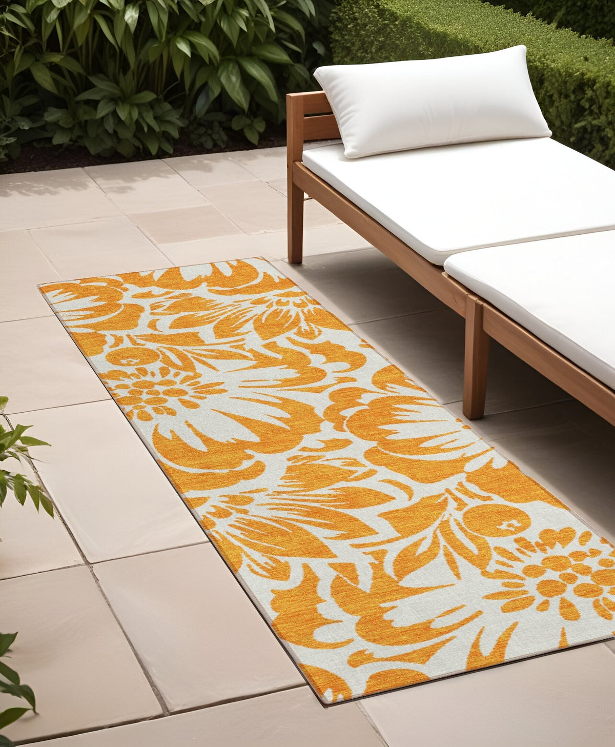 8' Runner Orange and White Floral Washable Non Skid Indoor Outdoor Runner Rug LuxuryLifeWay Online Store