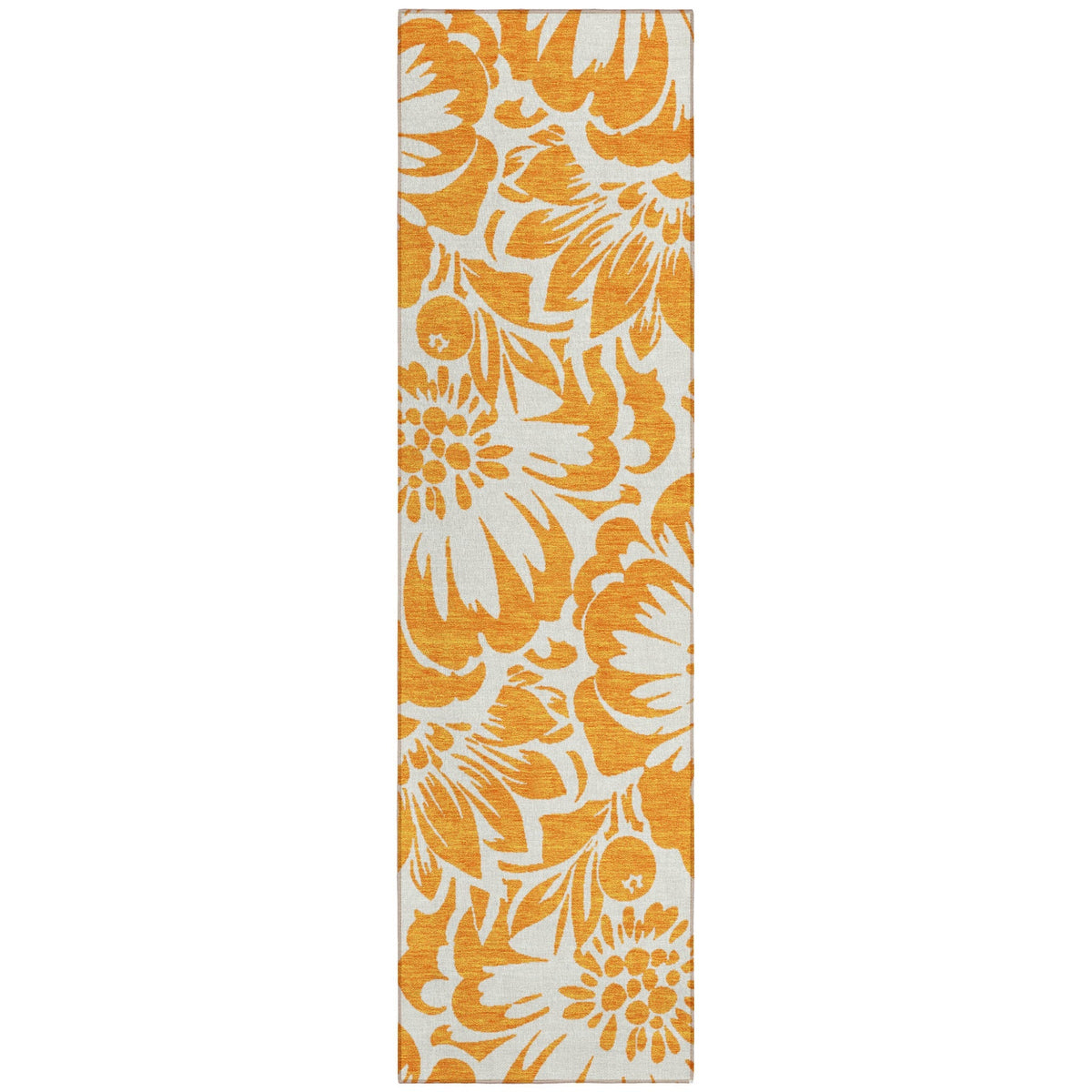 8' Runner Orange and White Floral Washable Non Skid Indoor Outdoor Runner Rug LuxuryLifeWay Online Store