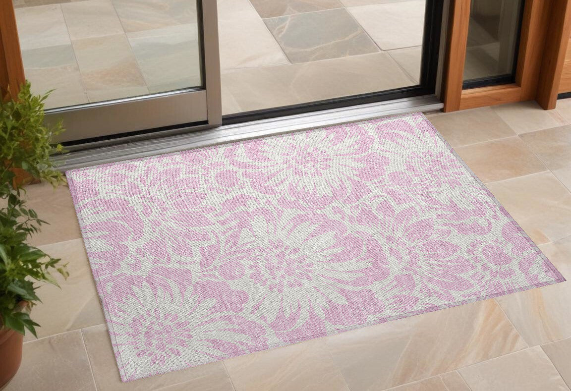 3' X 5' Pink and Ivory Floral Washable Non Skid Indoor Outdoor Area Rug LuxuryLifeWay Online Store