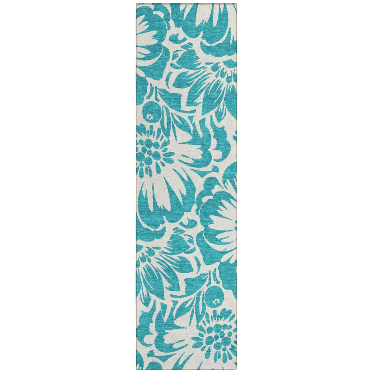 2' X 8' Teal and Ivory Floral Washable Non Skid Indoor Outdoor Runner Rug LuxuryLifeWay Online Store