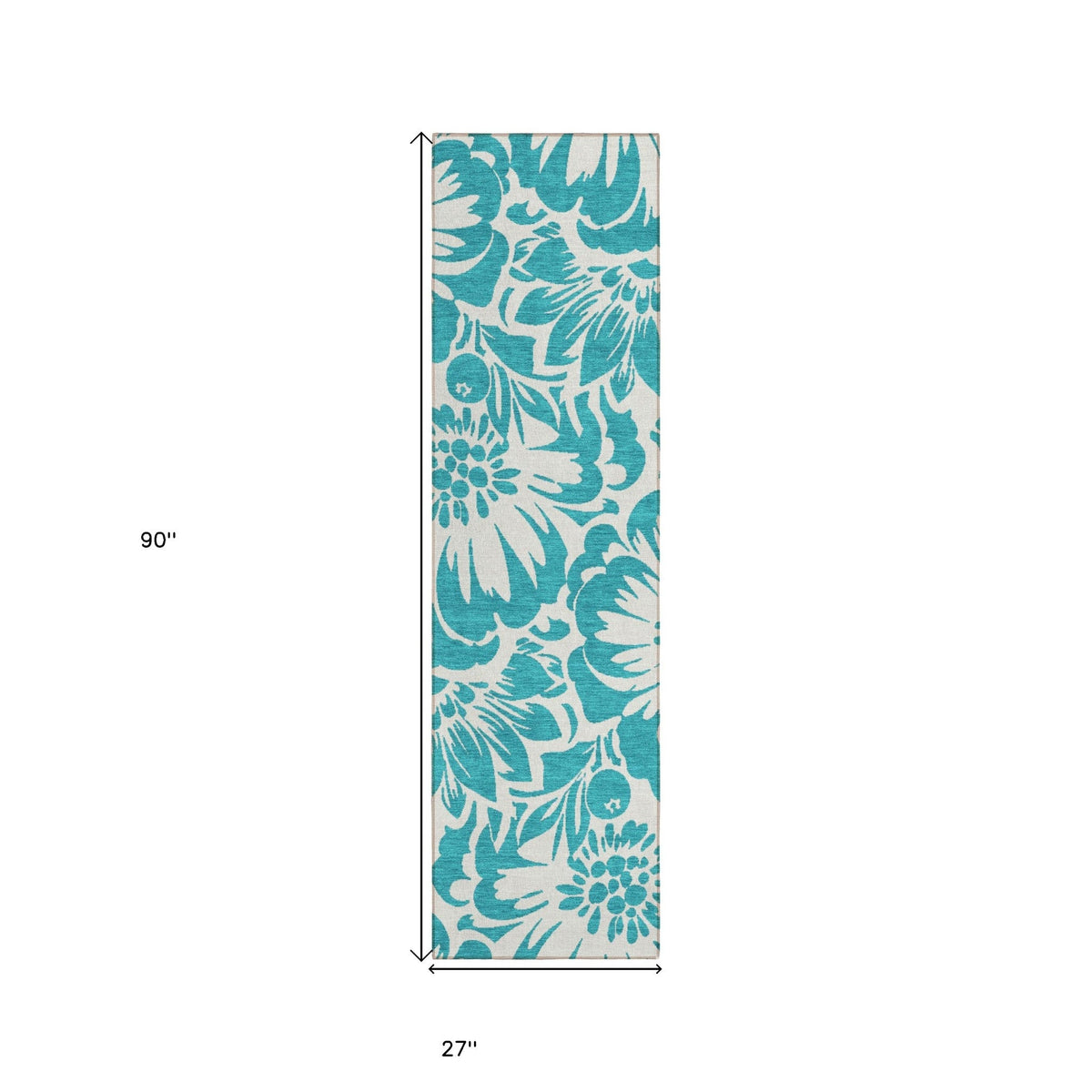 2' X 8' Teal and Ivory Floral Washable Non Skid Indoor Outdoor Runner Rug LuxuryLifeWay Online Store