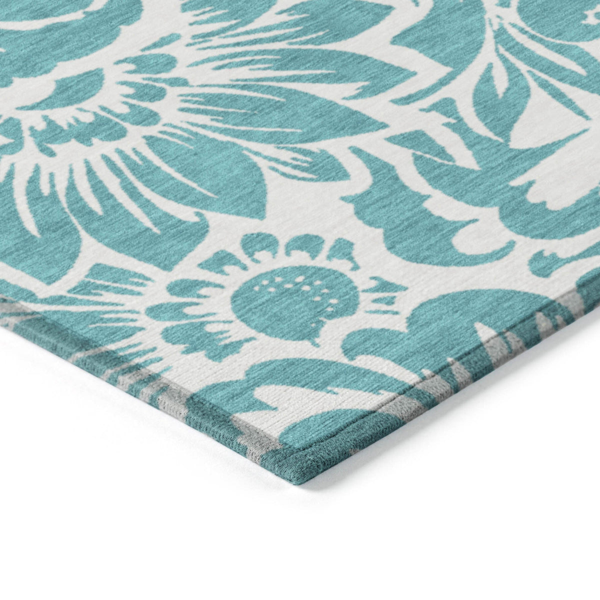 2' X 8' Teal and Ivory Floral Washable Non Skid Indoor Outdoor Runner Rug LuxuryLifeWay Online Store