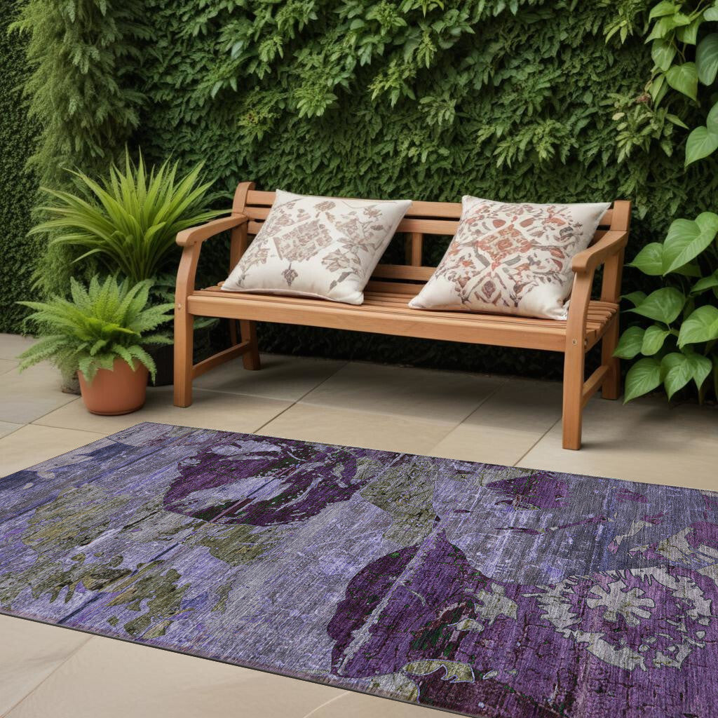 2' X 8' Purple and Green Abstract Washable Indoor Outdoor Runner Rug LuxuryLifeWay Online Store