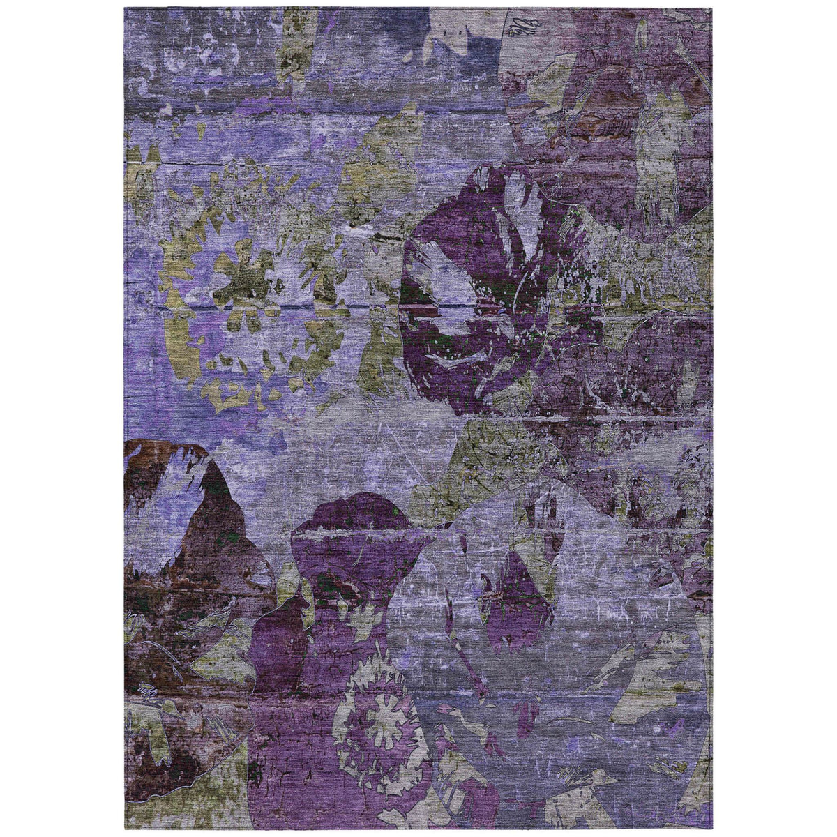 3' X 5' Purple and Green Floral Washable Non Skid Indoor Outdoor Area Rug LuxuryLifeWay Online Store
