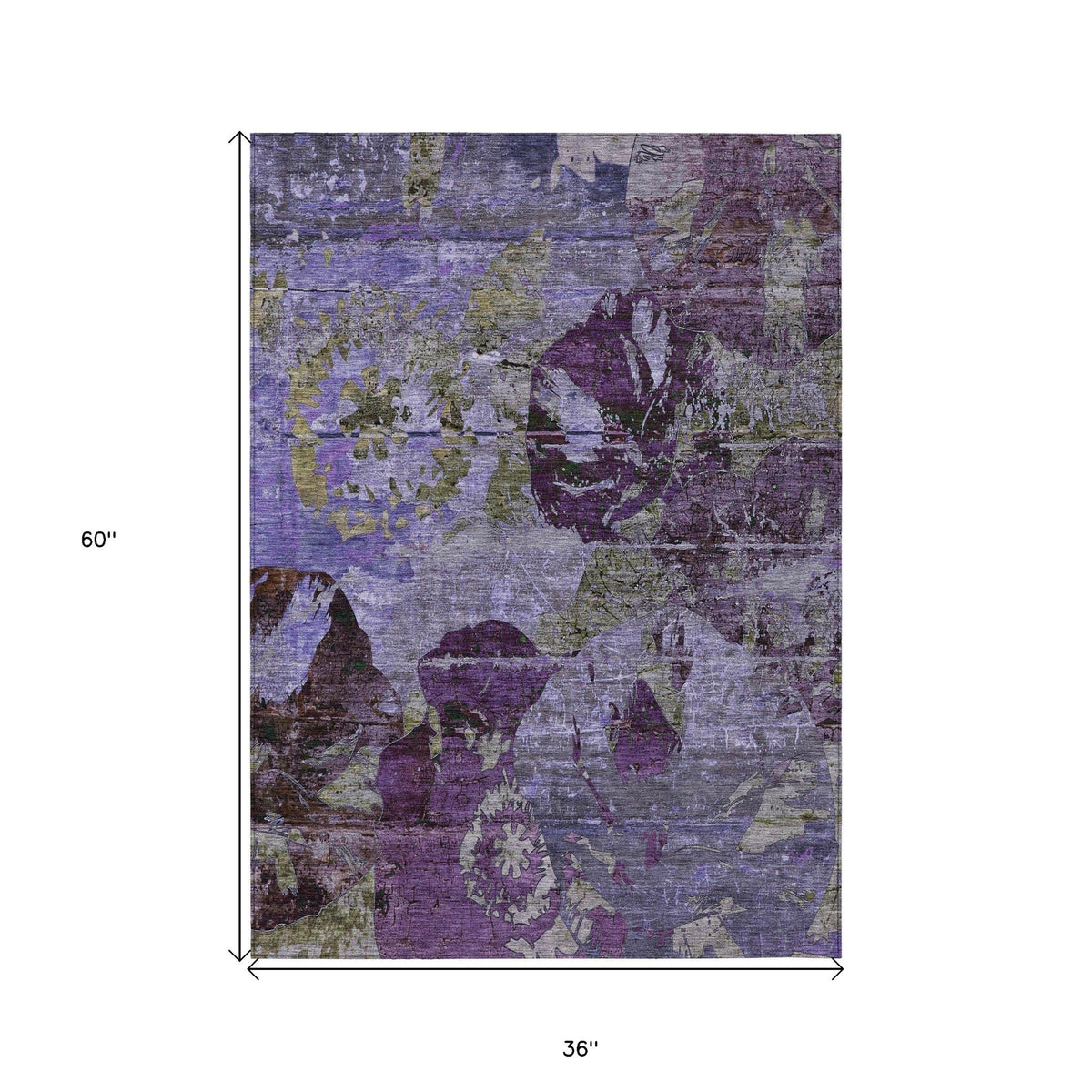 3' X 5' Purple and Green Floral Washable Non Skid Indoor Outdoor Area Rug LuxuryLifeWay Online Store