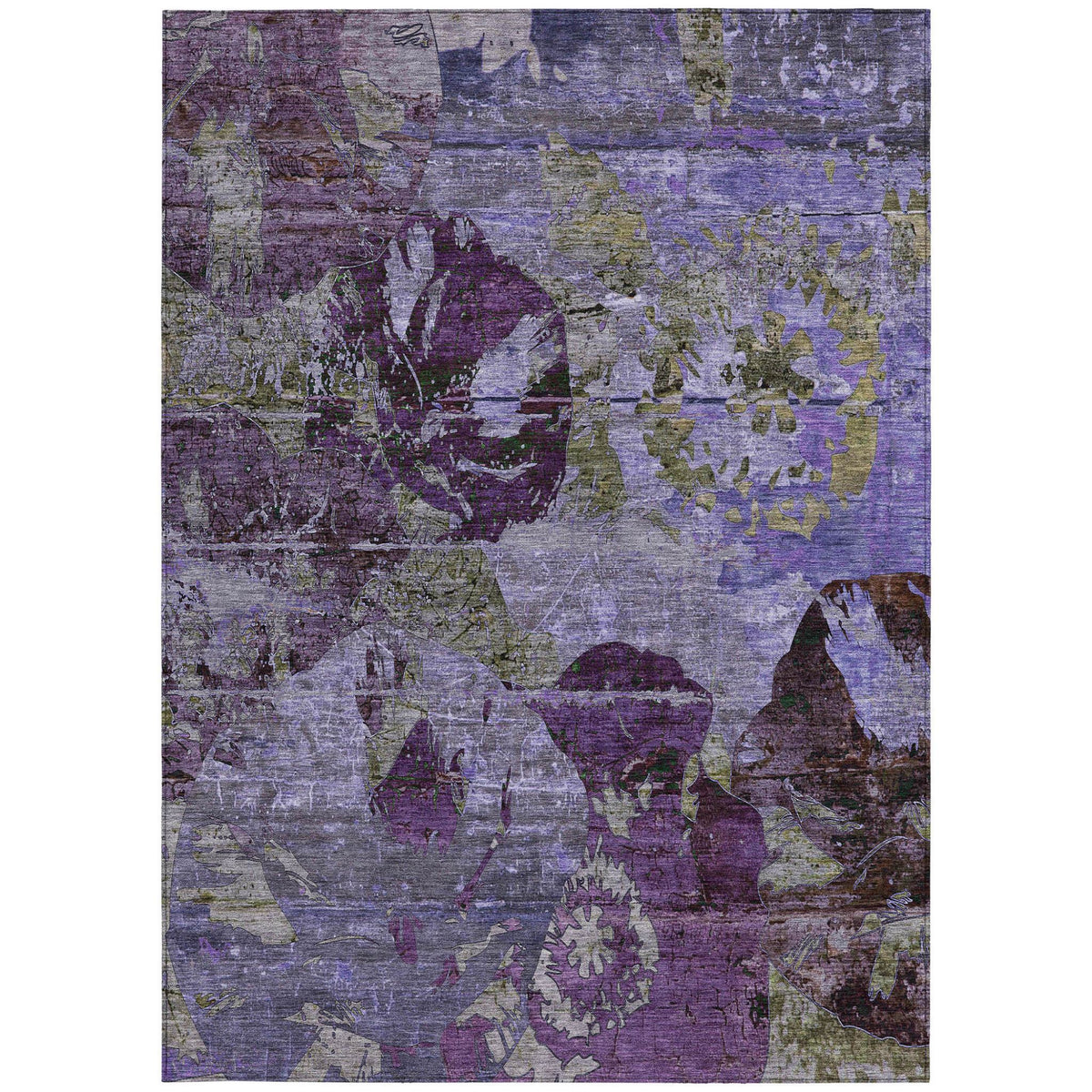 3' X 5' Purple and Green Floral Washable Non Skid Indoor Outdoor Area Rug LuxuryLifeWay Online Store