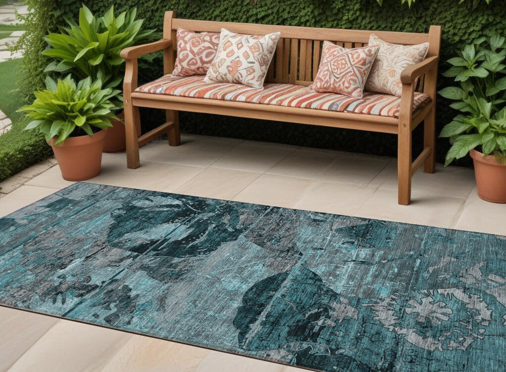 2' X 8' Teal and Gray Abstract Washable Indoor Outdoor Runner Rug LuxuryLifeWay Online Store