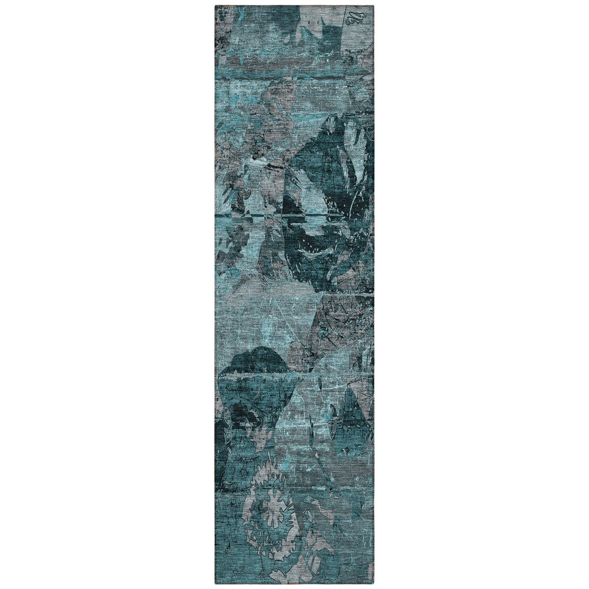2' X 8' Teal and Gray Abstract Washable Indoor Outdoor Runner Rug LuxuryLifeWay Online Store