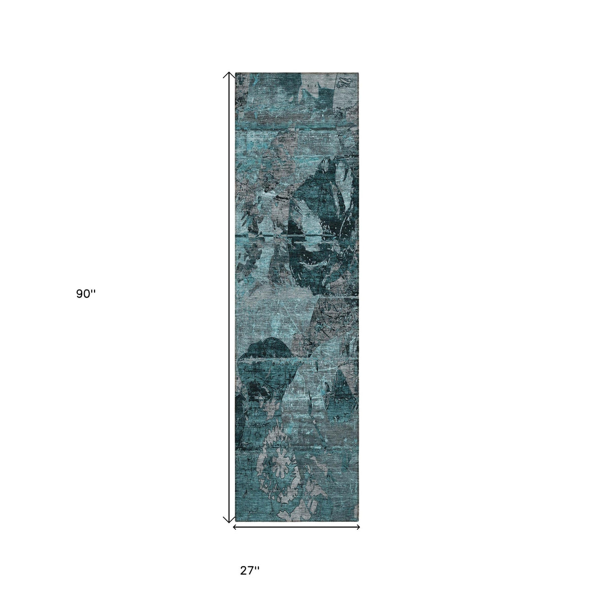 2' X 8' Teal and Gray Abstract Washable Indoor Outdoor Runner Rug LuxuryLifeWay Online Store