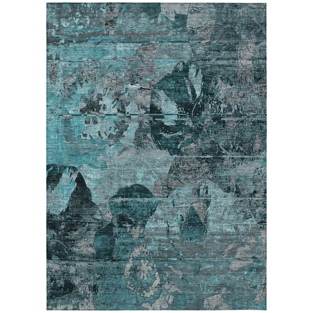 3' X 5' Teal and Gray Floral Washable Non Skid Indoor Outdoor Area Rug LuxuryLifeWay Online Store
