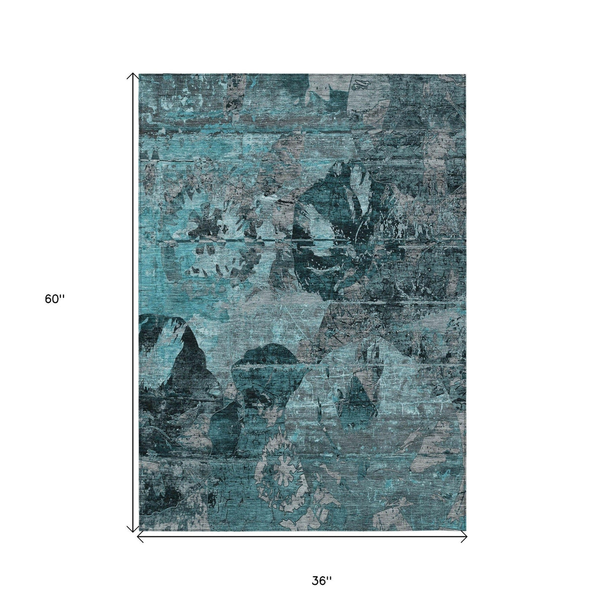 3' X 5' Teal and Gray Floral Washable Non Skid Indoor Outdoor Area Rug LuxuryLifeWay Online Store