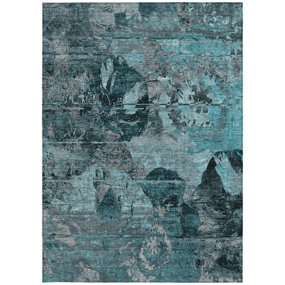 3' X 5' Teal and Gray Floral Washable Non Skid Indoor Outdoor Area Rug LuxuryLifeWay Online Store