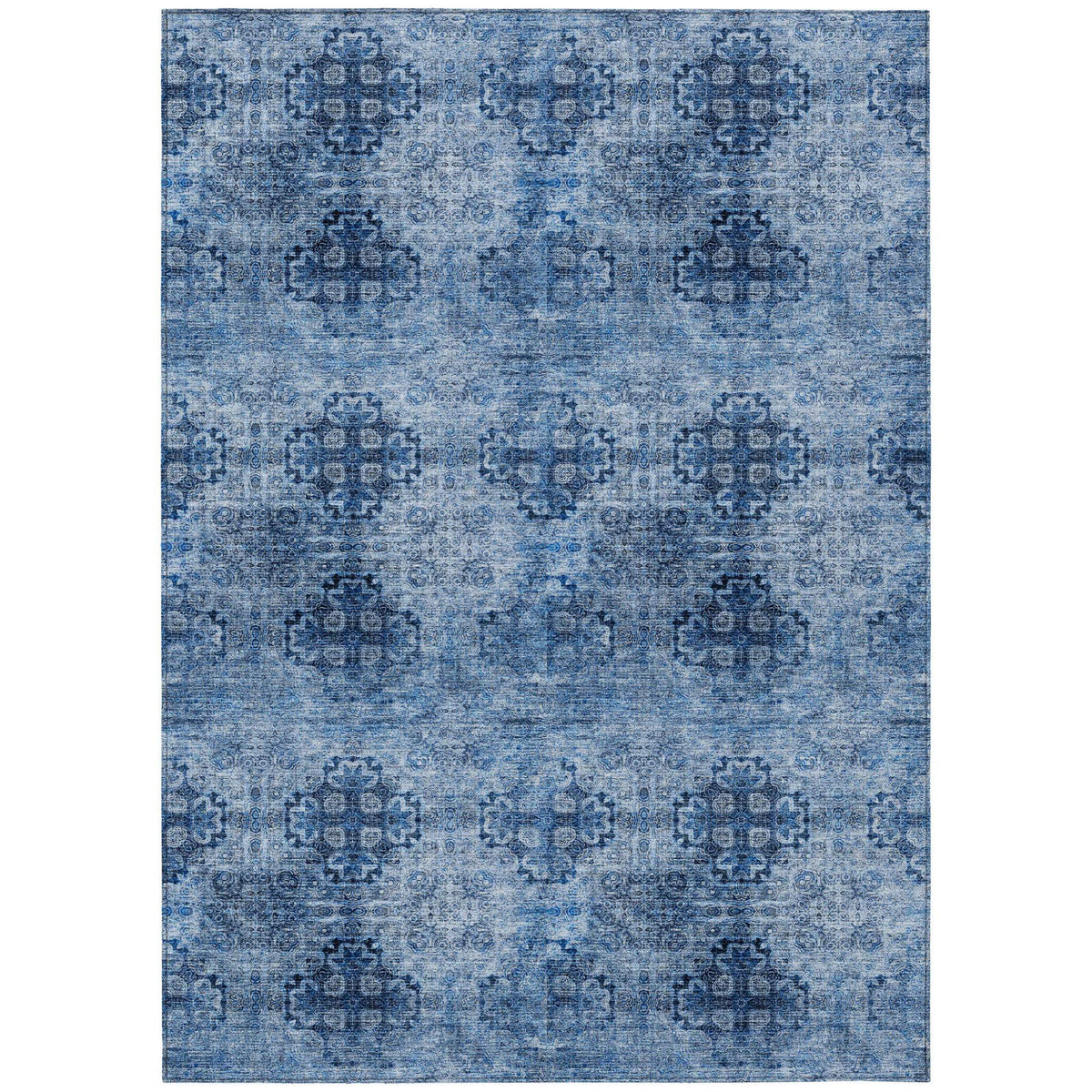 3' X 5' Navy Blue Floral Medallion Washable Non Skid Indoor Outdoor Area Rug LuxuryLifeWay Online Store