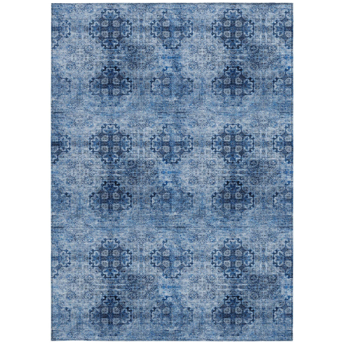 3' X 5' Navy Blue Floral Medallion Washable Non Skid Indoor Outdoor Area Rug LuxuryLifeWay Online Store