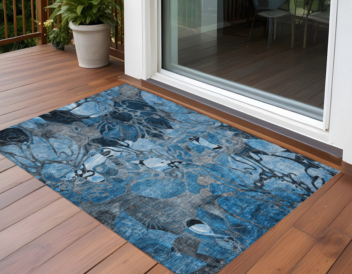 3' X 5' Blue and Gray Abstract Washable Indoor Outdoor Area Rug LuxuryLifeWay Online Store