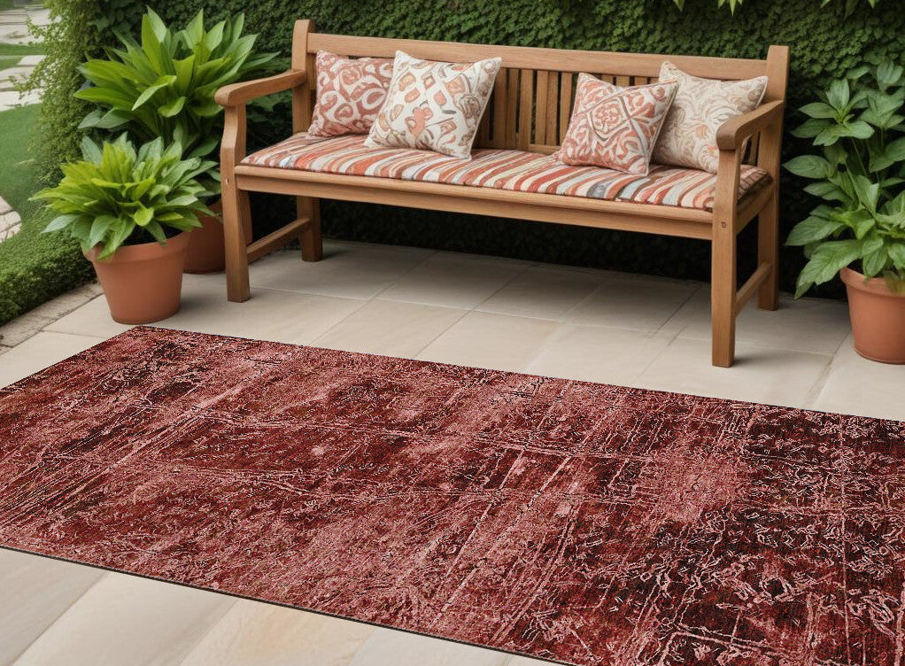 8' Runner Merlot Abstract Washable Non Skid Indoor Outdoor Runner Rug LuxuryLifeWay Online Store