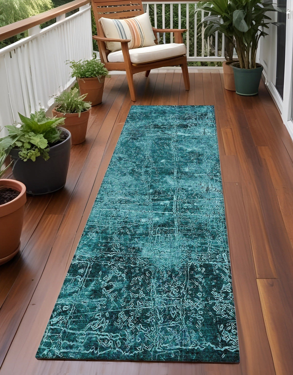 8' Runner Teal Abstract Washable Non Skid Indoor Outdoor Runner Rug LuxuryLifeWay Online Store