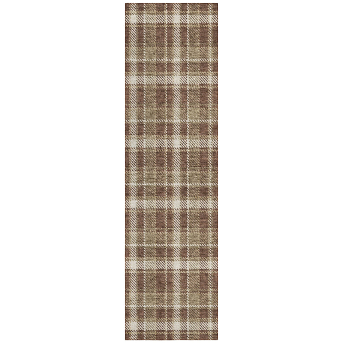 8' Runner Chocolate and Ivory Plaid Washable Non Skid Indoor Outdoor Runner Rug LuxuryLifeWay Online Store