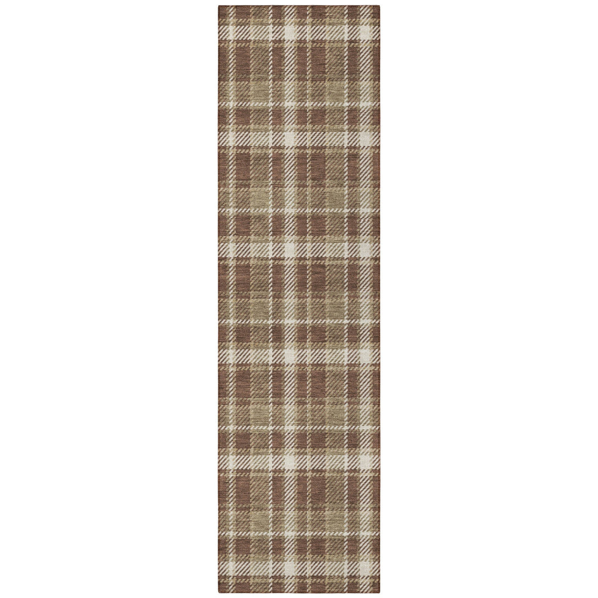 8' Runner Chocolate and Ivory Plaid Washable Non Skid Indoor Outdoor Runner Rug LuxuryLifeWay Online Store