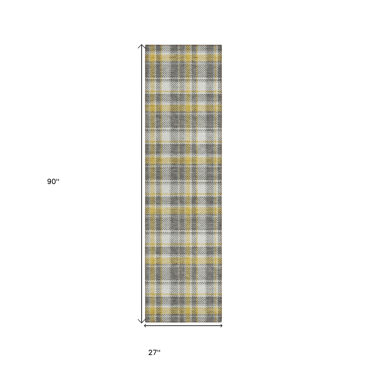 8' Runner Gray Yellow and White Plaid Washable Non Skid Indoor Outdoor Runner Rug LuxuryLifeWay Online Store