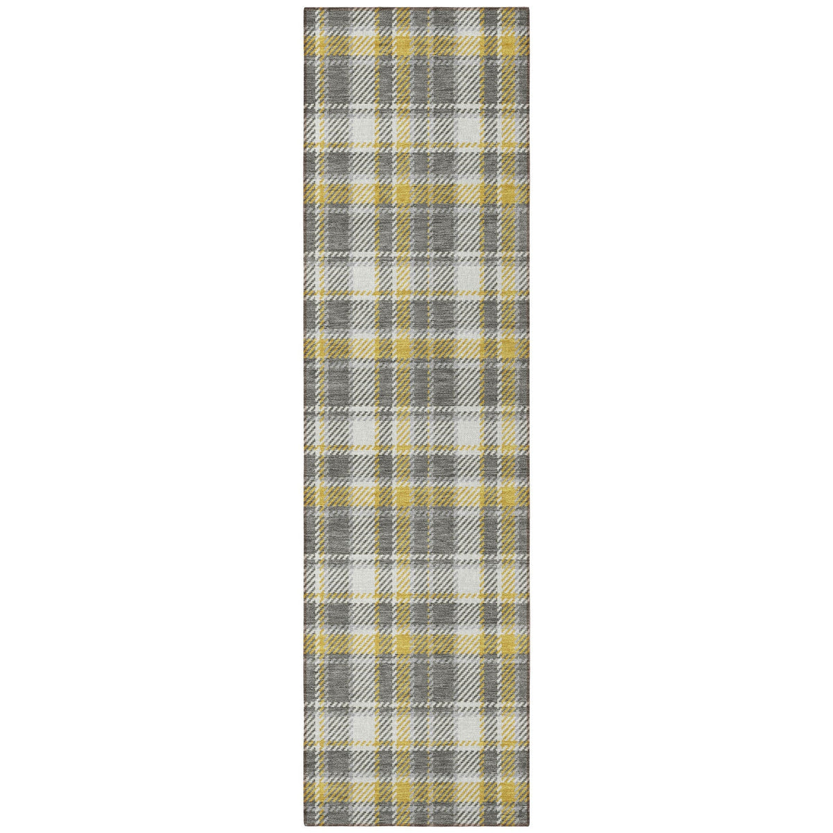8' Runner Gray Yellow and White Plaid Washable Non Skid Indoor Outdoor Runner Rug LuxuryLifeWay Online Store
