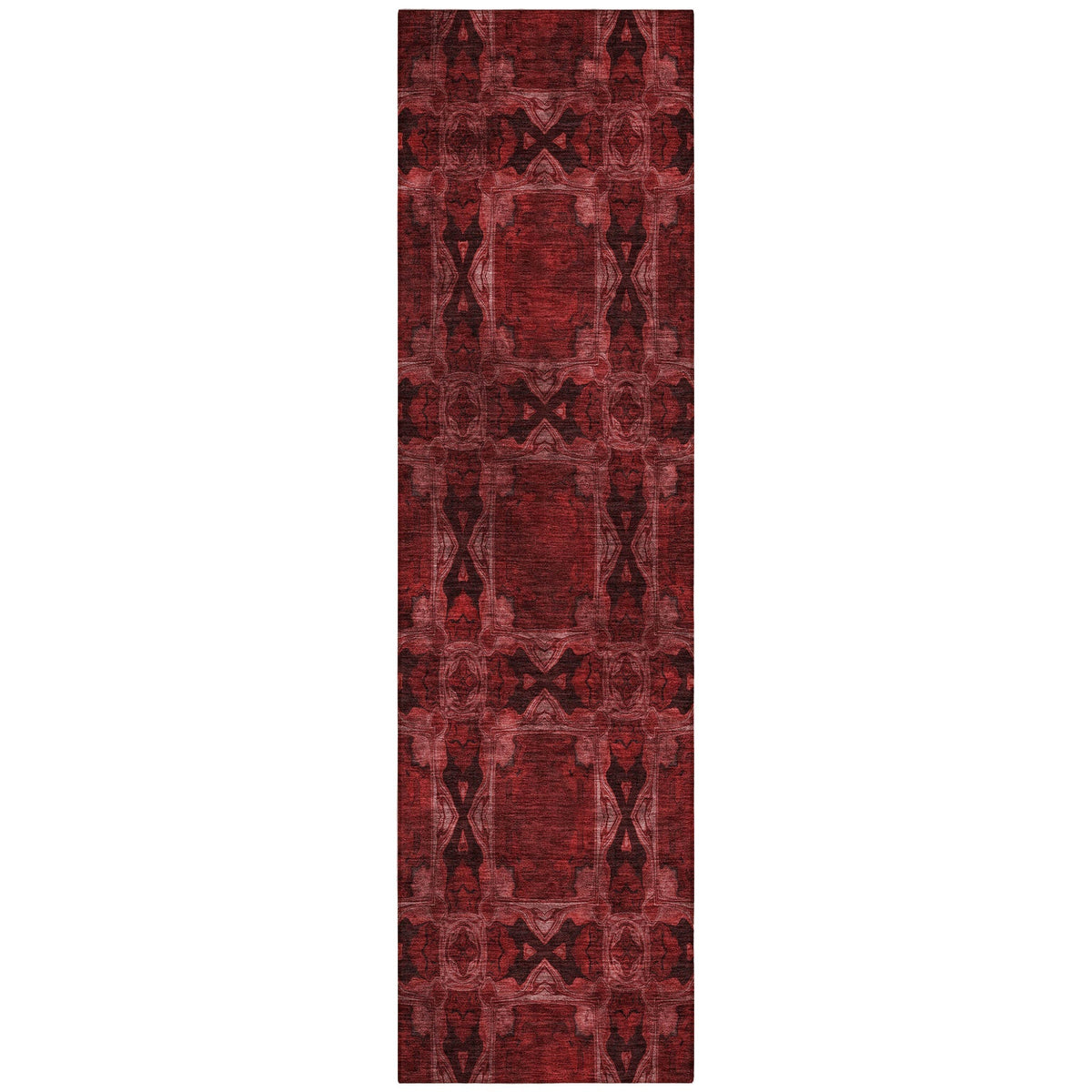 8' Runner Burgundy and Black Floral Medallion Washable Non Skid Indoor Outdoor Runner Rug LuxuryLifeWay Online Store