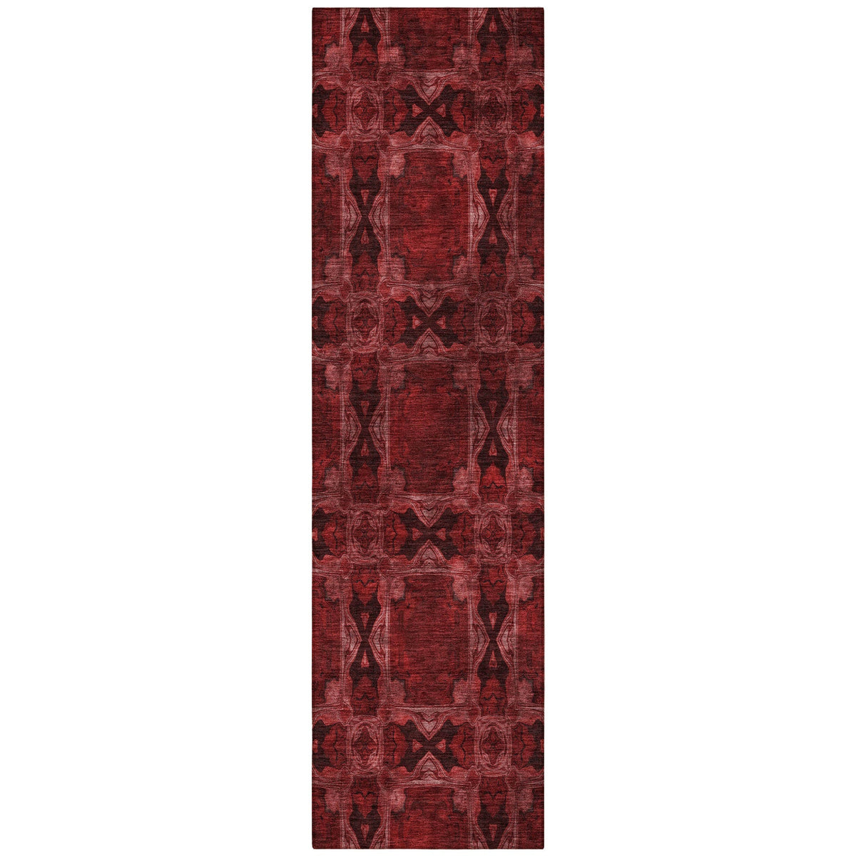 8' Runner Burgundy and Black Floral Medallion Washable Non Skid Indoor Outdoor Runner Rug LuxuryLifeWay Online Store