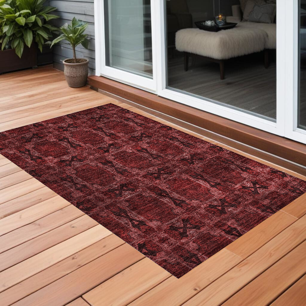 3' X 5' Burgundy and Black Floral Medallion Washable Non Skid Indoor Outdoor Area Rug LuxuryLifeWay Online Store