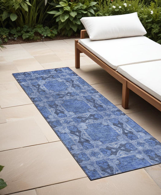 8' Runner Denim Blue and Gray Floral Medallion Washable Non Skid Indoor Outdoor Runner Rug LuxuryLifeWay Online Store