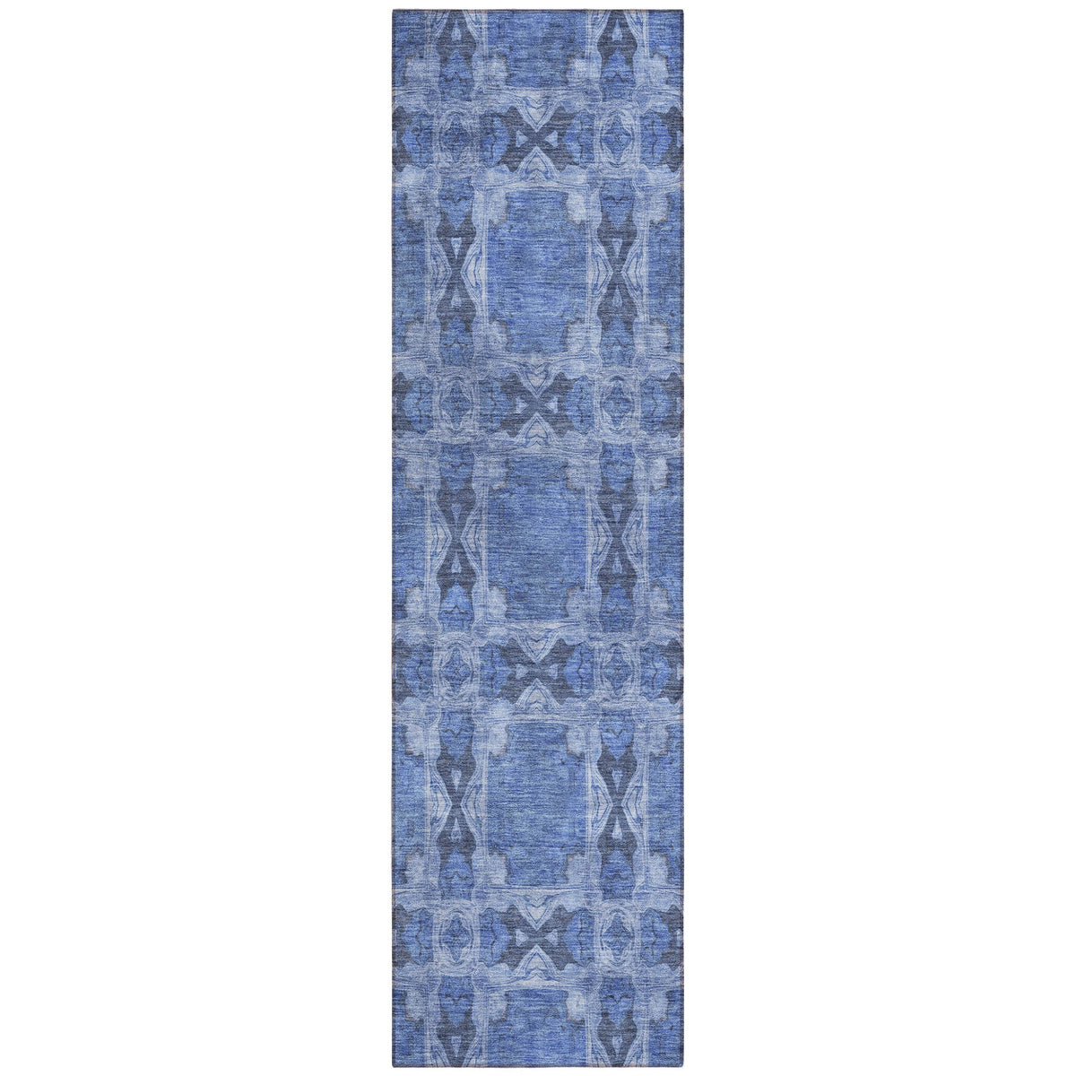 8' Runner Denim Blue and Gray Floral Medallion Washable Non Skid Indoor Outdoor Runner Rug LuxuryLifeWay Online Store