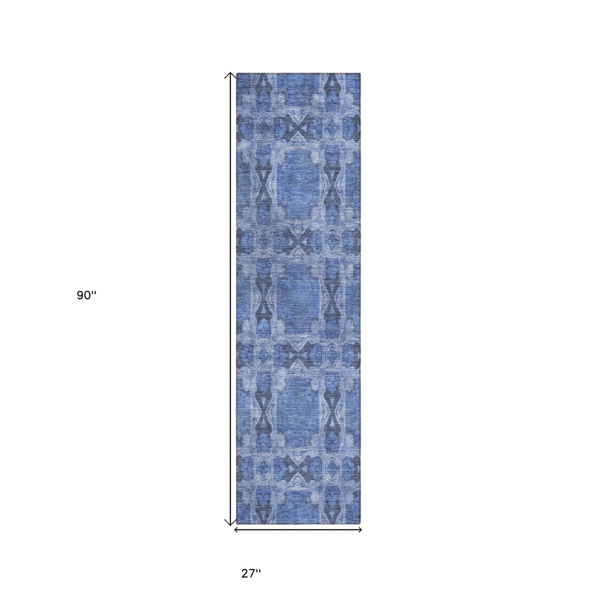 8' Runner Denim Blue and Gray Floral Medallion Washable Non Skid Indoor Outdoor Runner Rug LuxuryLifeWay Online Store