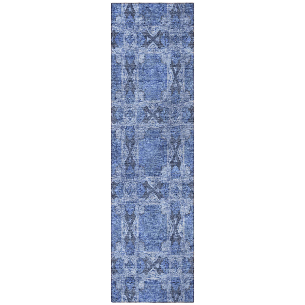 8' Runner Denim Blue and Gray Floral Medallion Washable Non Skid Indoor Outdoor Runner Rug LuxuryLifeWay Online Store