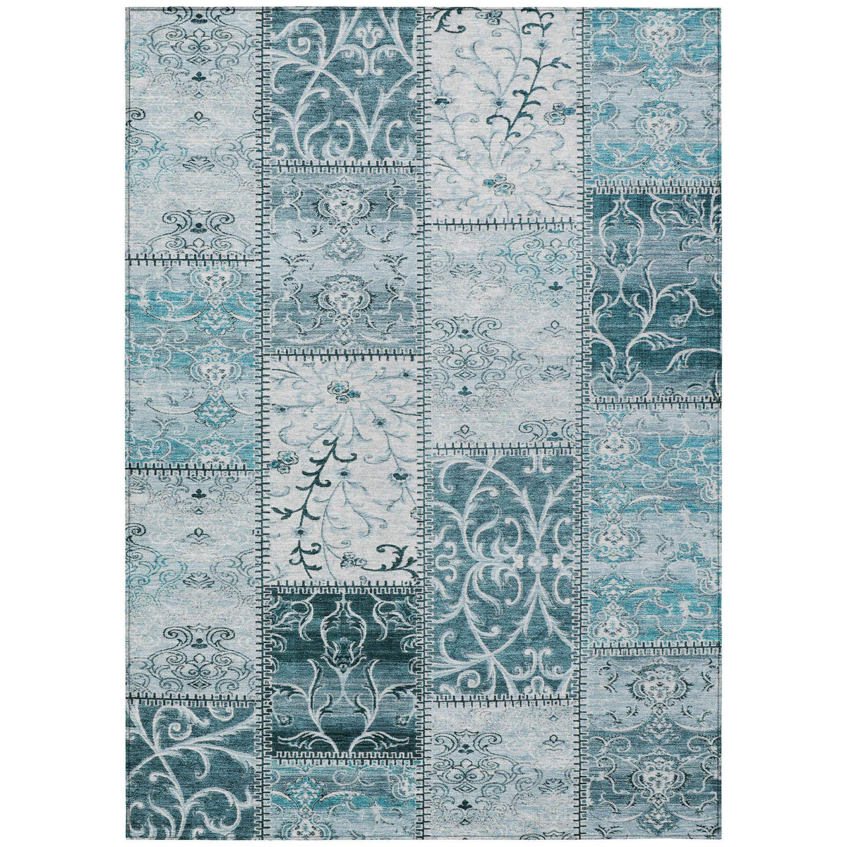 3' X 5' Teal Patchwork Washable Non Skid Indoor Outdoor Area Rug LuxuryLifeWay Online Store