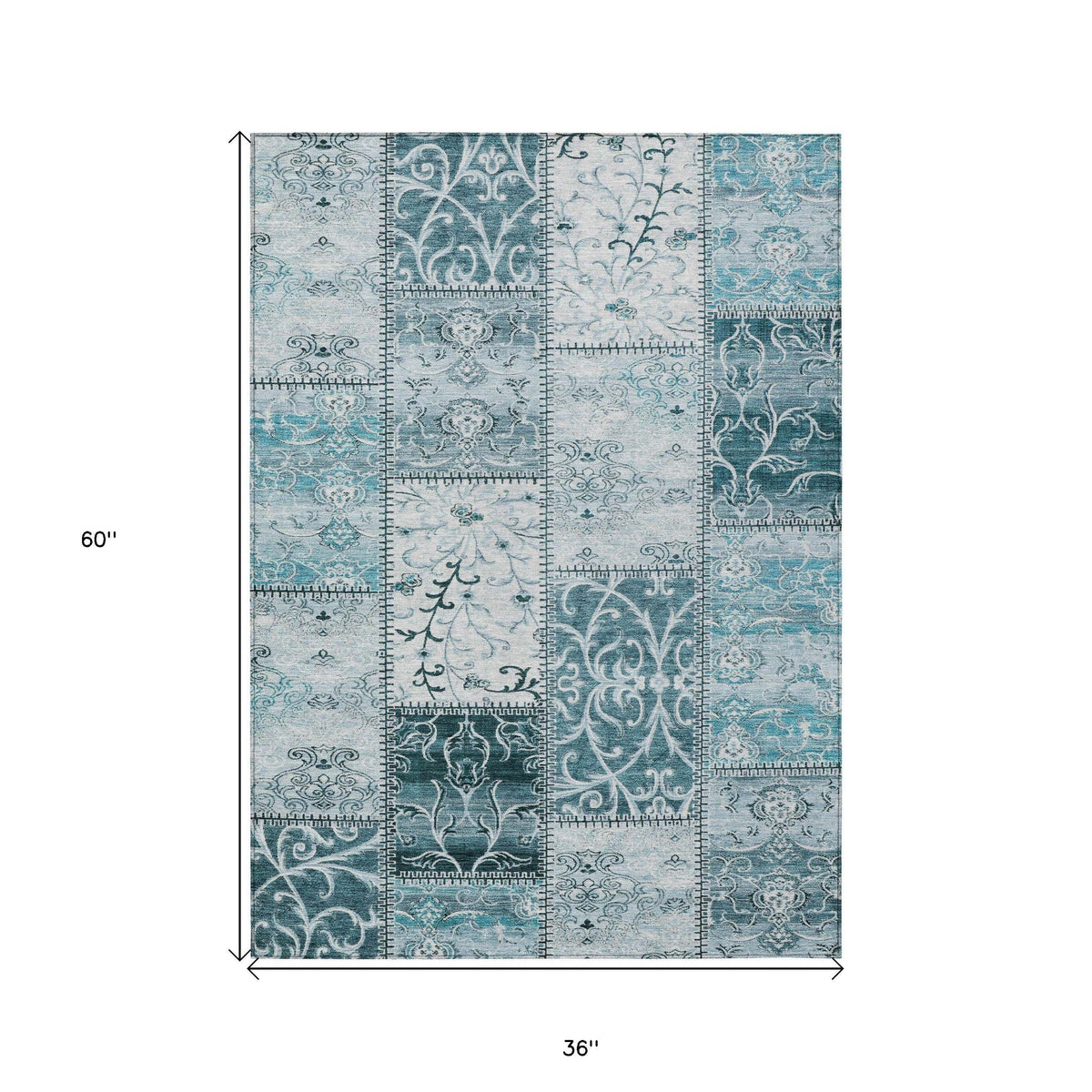 3' X 5' Teal Patchwork Washable Non Skid Indoor Outdoor Area Rug LuxuryLifeWay Online Store
