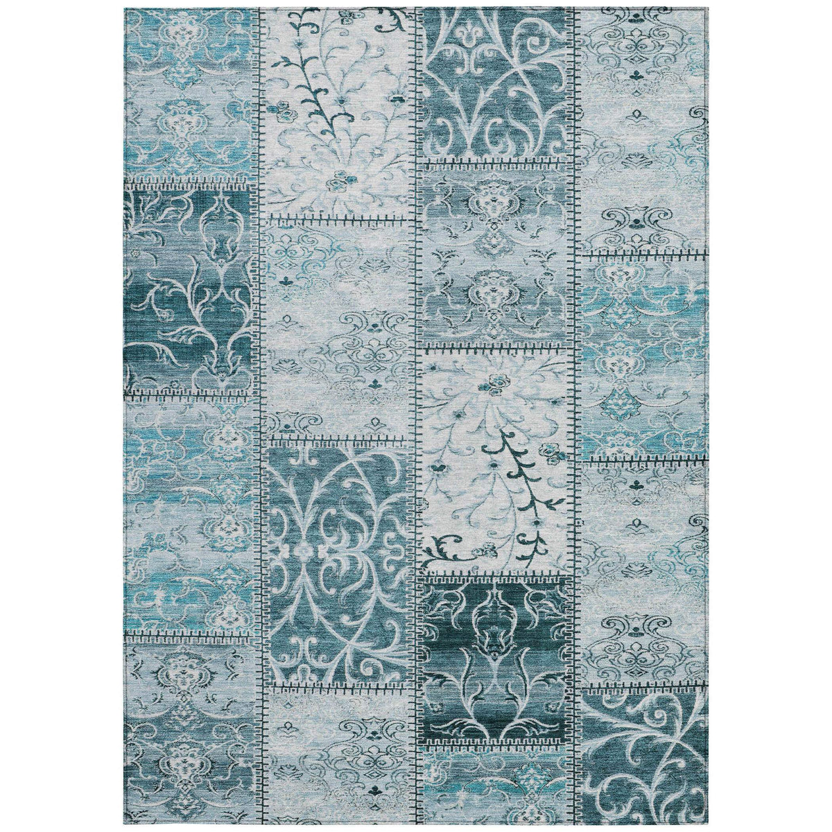 3' X 5' Teal Patchwork Washable Non Skid Indoor Outdoor Area Rug LuxuryLifeWay Online Store