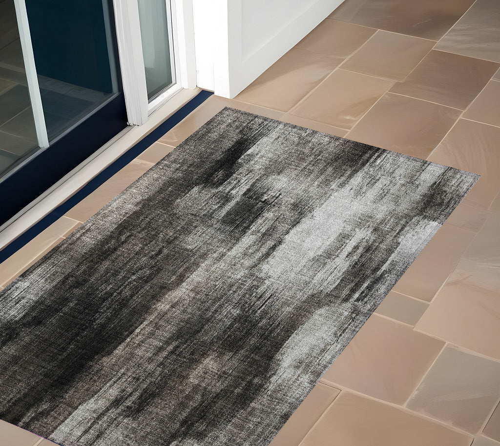 3' X 5' Gray and Black Abstract Washable Non Skid Indoor Outdoor Area Rug LuxuryLifeWay Online Store