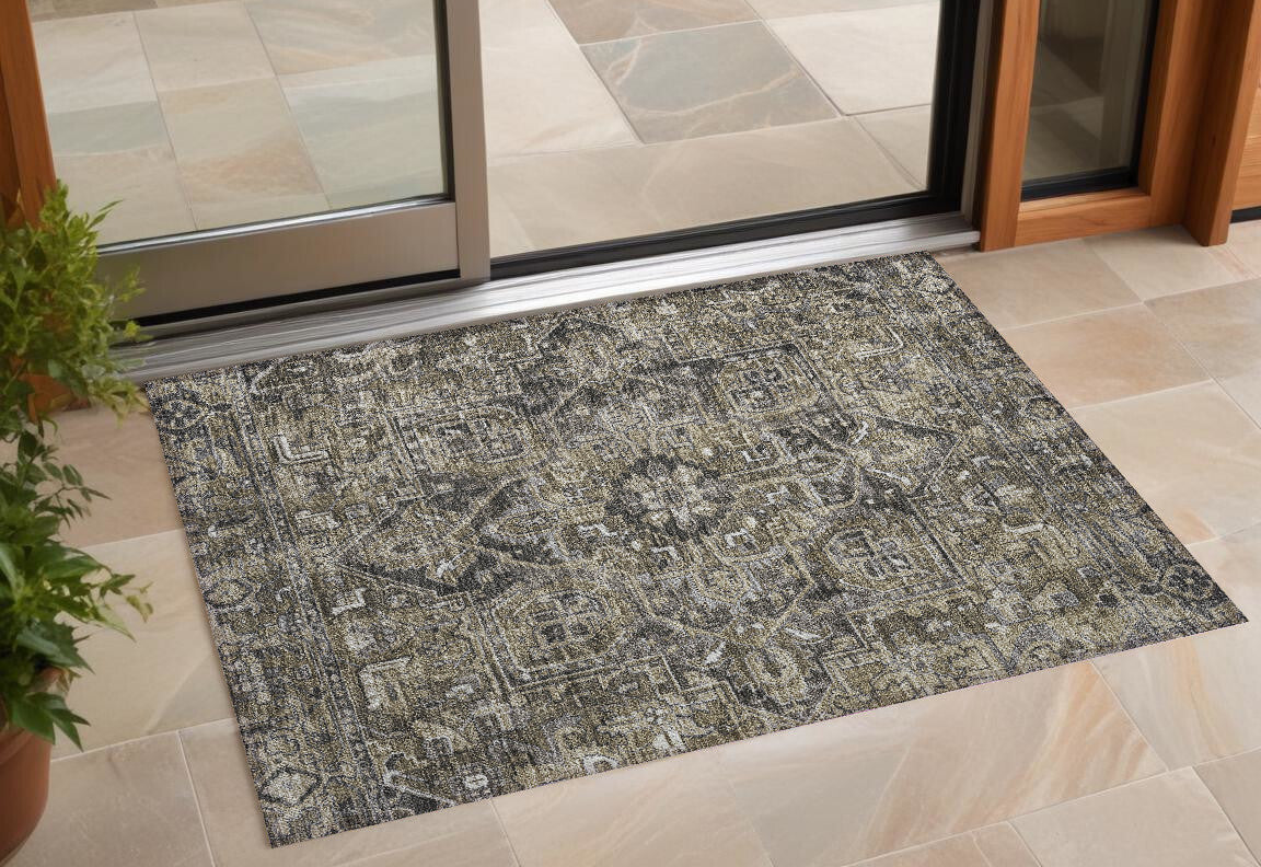 3' X 5' Taupe and Dark Taupe Oriental Washable Non Skid Indoor Outdoor Area Rug LuxuryLifeWay Online Store