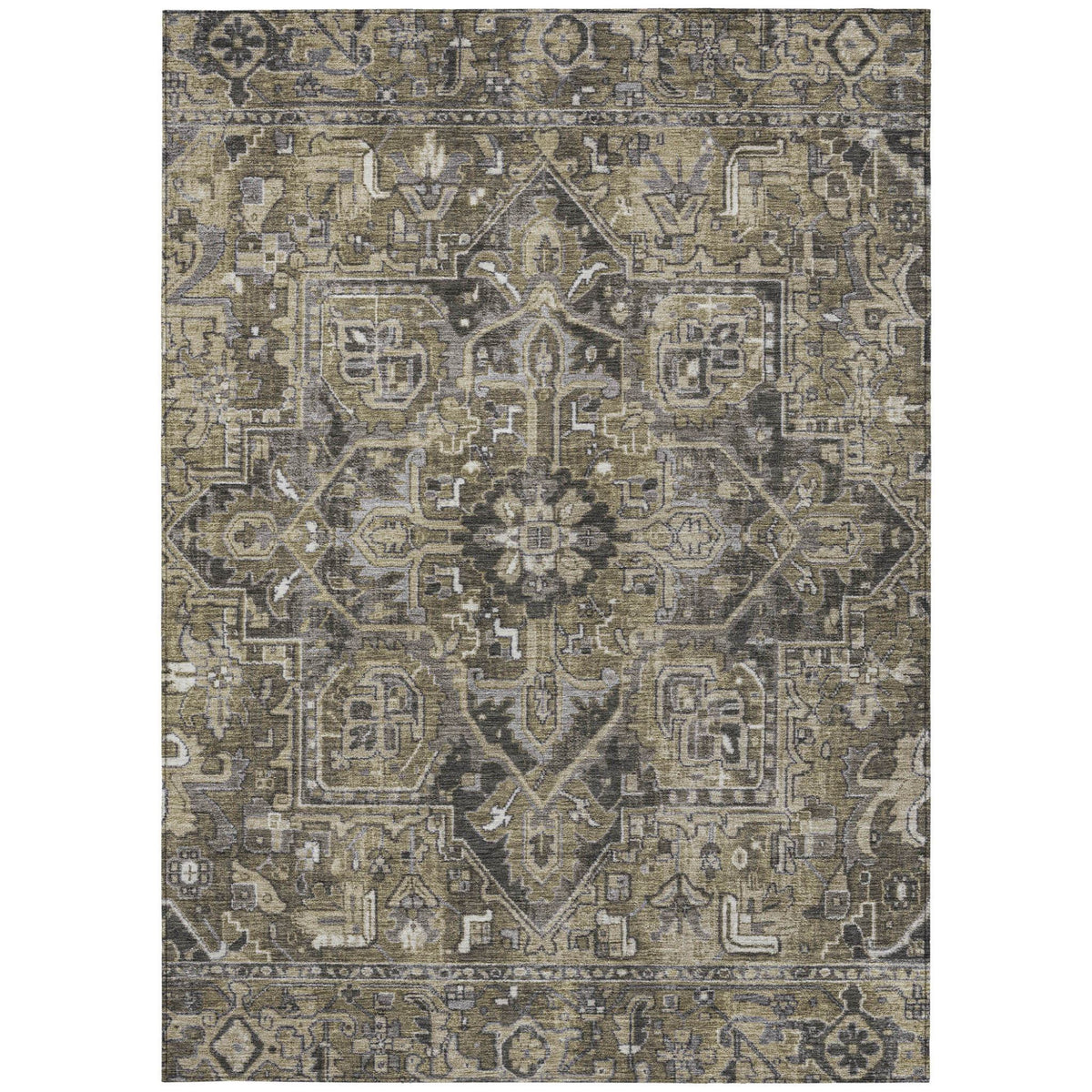 3' X 5' Taupe and Dark Taupe Oriental Washable Non Skid Indoor Outdoor Area Rug LuxuryLifeWay Online Store