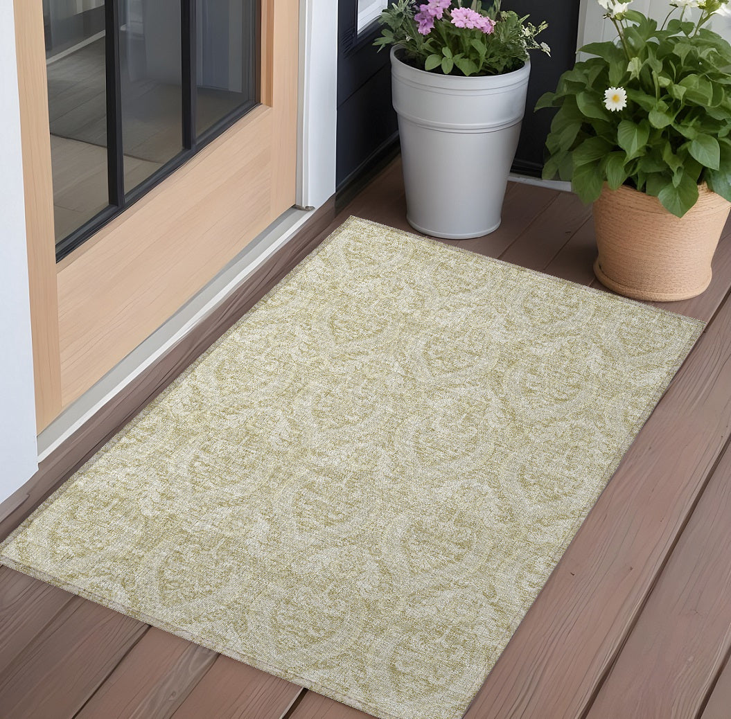 3' X 5' Light Green Damask Washable Non Skid Indoor Outdoor Area Rug LuxuryLifeWay Online Store