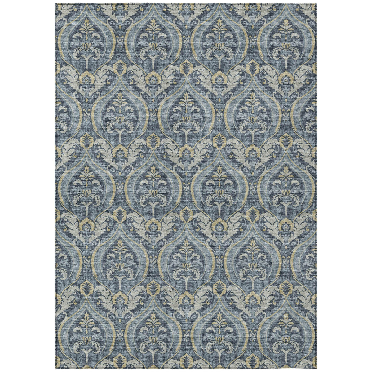 3' X 5' Blue and Cream Damask Washable Non Skid Indoor Outdoor Area Rug LuxuryLifeWay Online Store