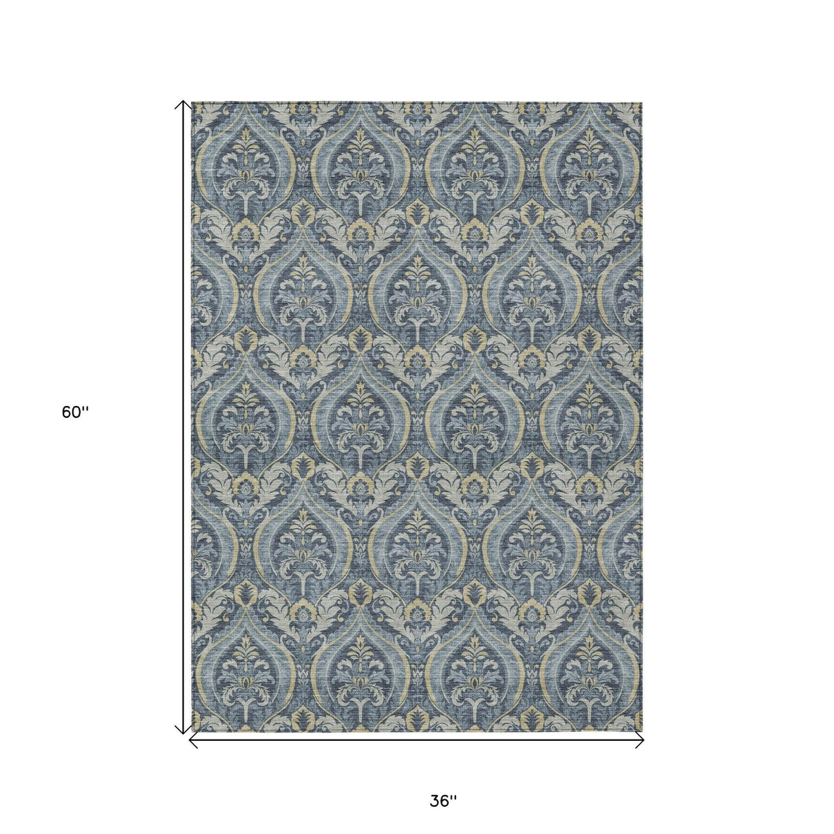 3' X 5' Blue and Cream Damask Washable Non Skid Indoor Outdoor Area Rug LuxuryLifeWay Online Store