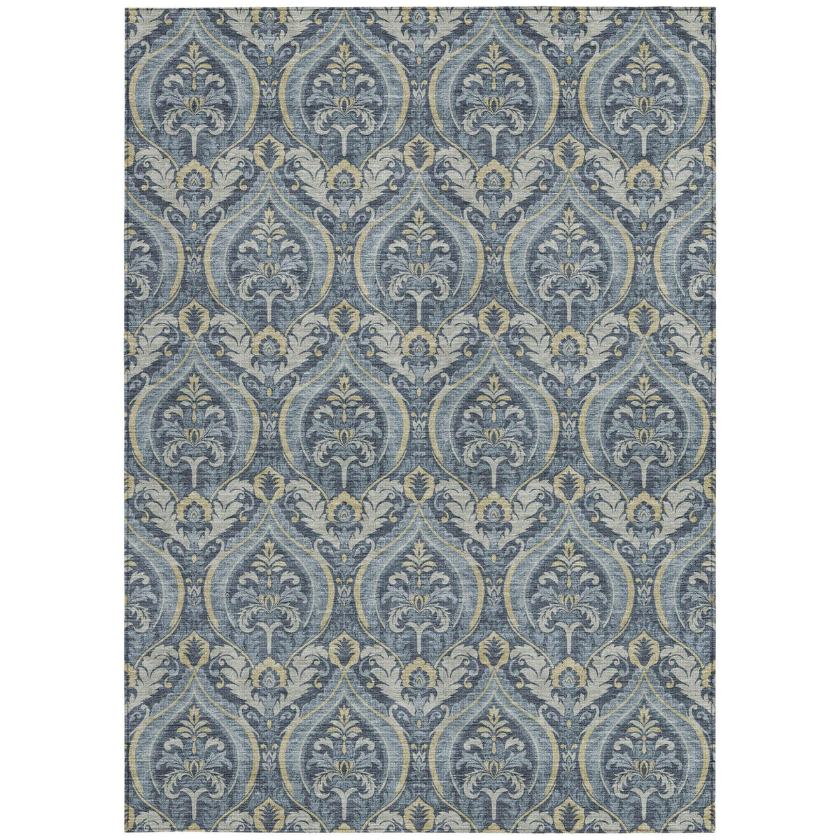 3' X 5' Blue and Cream Damask Washable Non Skid Indoor Outdoor Area Rug LuxuryLifeWay Online Store