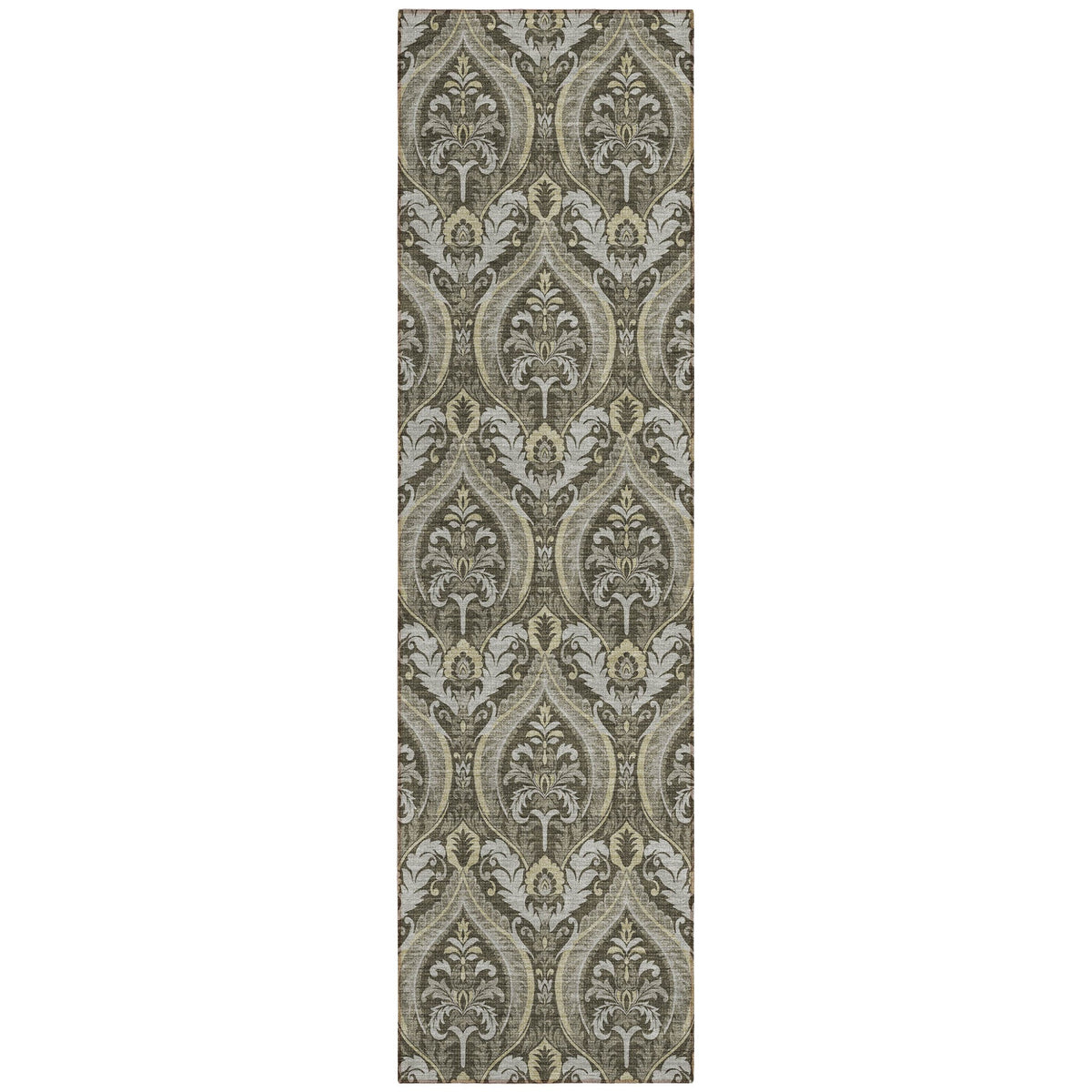 8' Runner Taupe and Beige Damask Washable Non Skid Indoor Outdoor Runner Rug LuxuryLifeWay Online Store