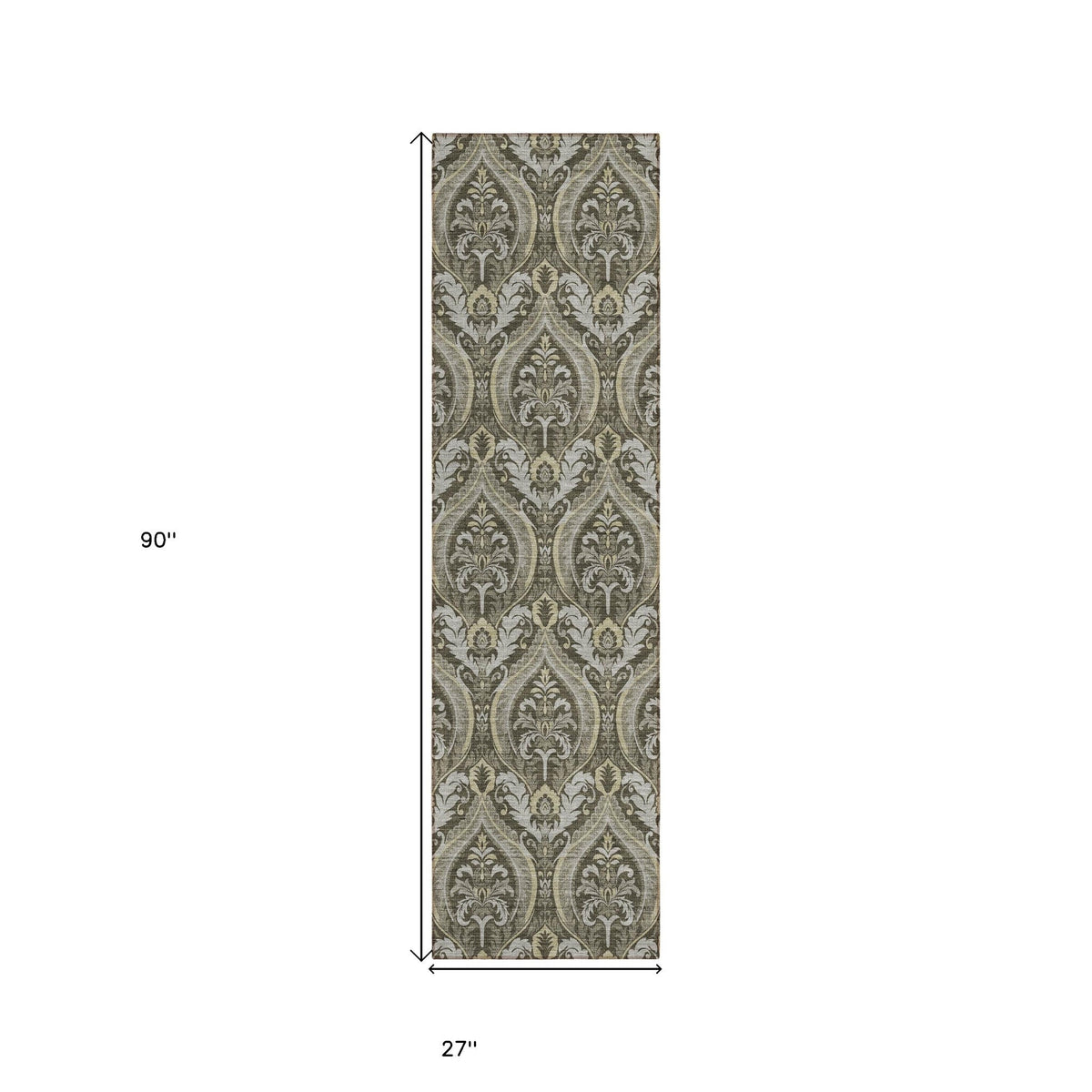 8' Runner Taupe and Beige Damask Washable Non Skid Indoor Outdoor Runner Rug LuxuryLifeWay Online Store