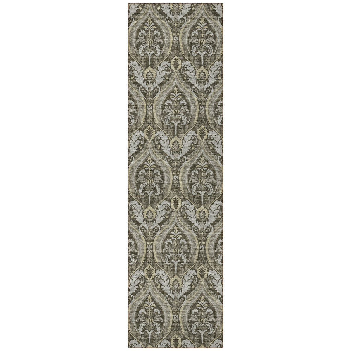 8' Runner Taupe and Beige Damask Washable Non Skid Indoor Outdoor Runner Rug LuxuryLifeWay Online Store