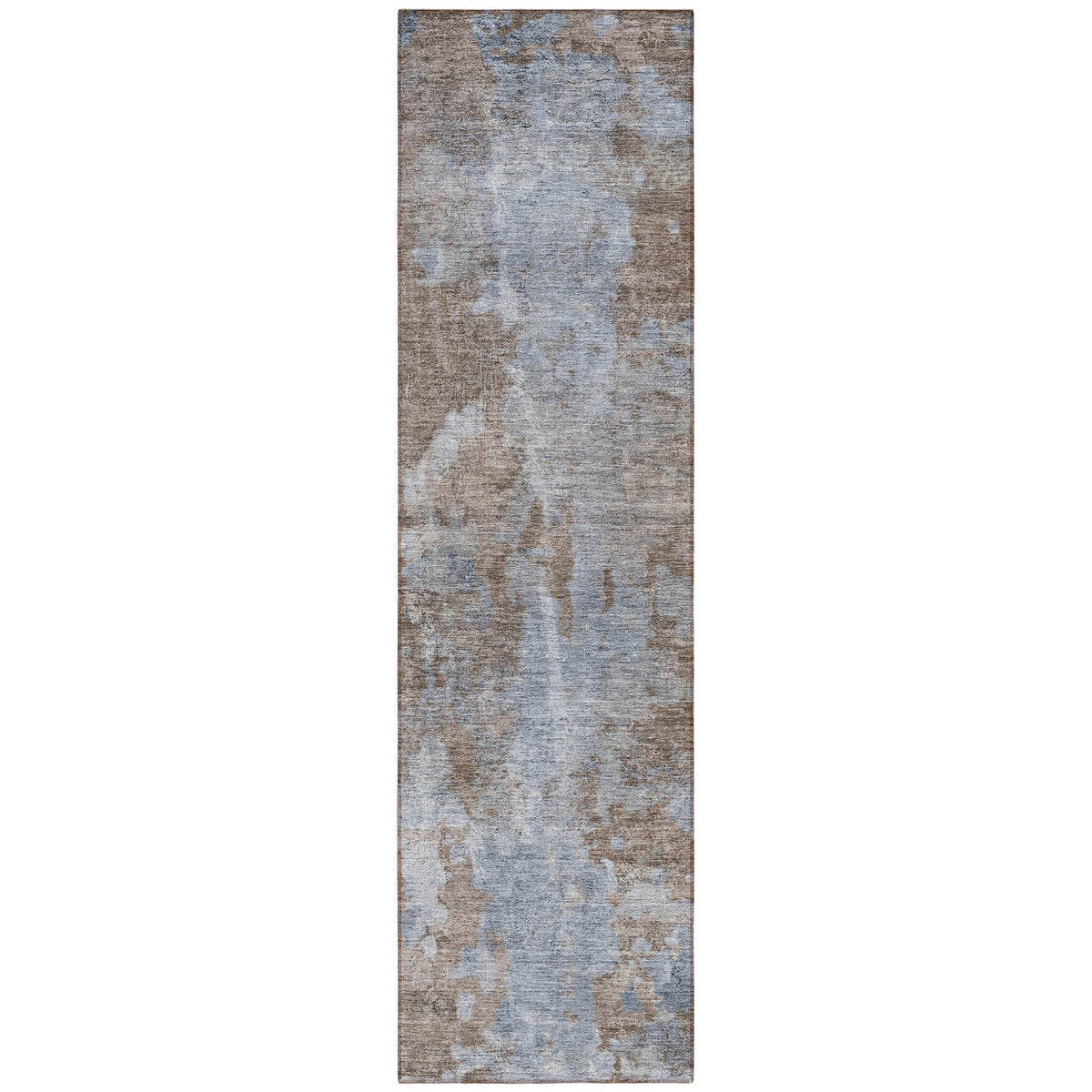 8' Runner Mocha and Blue Abstract Washable Non Skid Indoor Outdoor Runner Rug LuxuryLifeWay Online Store