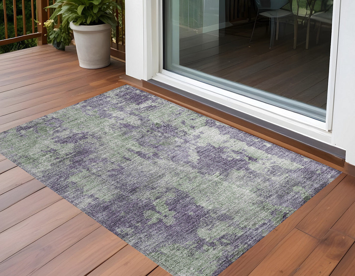 3' X 5' Purple and Green Abstract Washable Non Skid Indoor Outdoor Area Rug LuxuryLifeWay Online Store
