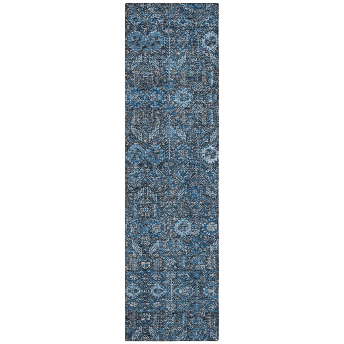 8' Runner Blue and Black Floral Washable Non Skid Indoor Outdoor Runner Rug LuxuryLifeWay Online Store