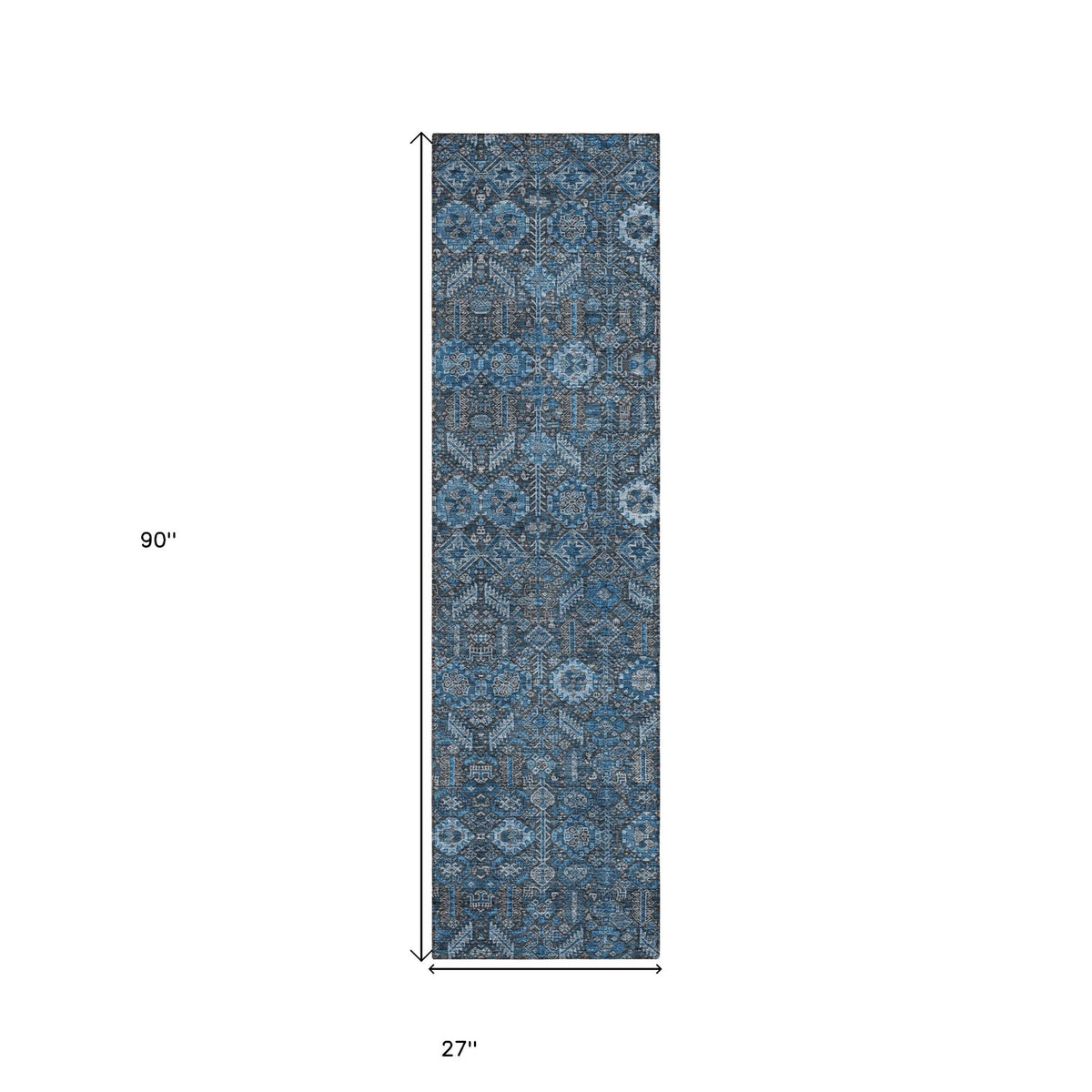 8' Runner Blue and Black Floral Washable Non Skid Indoor Outdoor Runner Rug LuxuryLifeWay Online Store